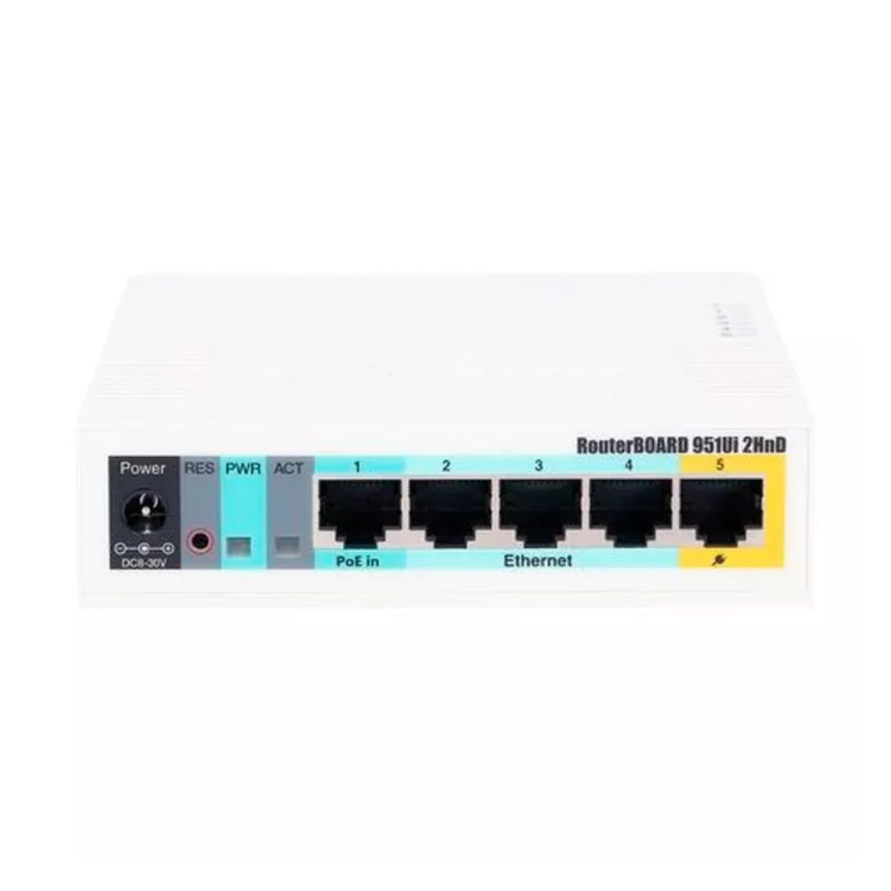 Access Point Mikrotik SoHo Alta Potencia 2.4GHz Antena Integrada 2.5dBi Norma 802.11B/G/N + 5 Ethernet 100Mbps +1xUSB 2.0 Licencia Nivel 4 RB951Ui-2HnD