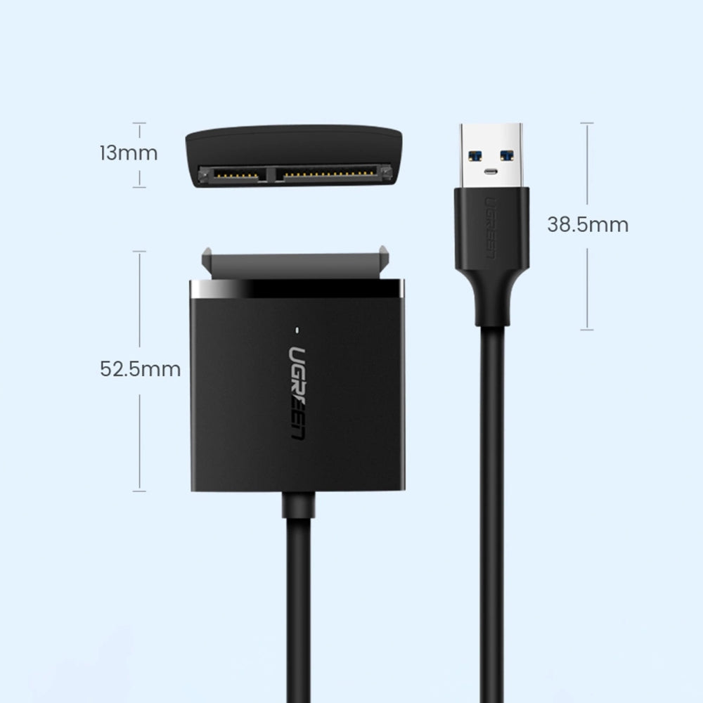 Adaptador Ugreen USB-A 3.0 a Sata 1/2/3 Compatible con HDD SSD 2.5" 3.5" Hasta 12TB Velocidad hasta 5Gbps Protocolo UASP 60561