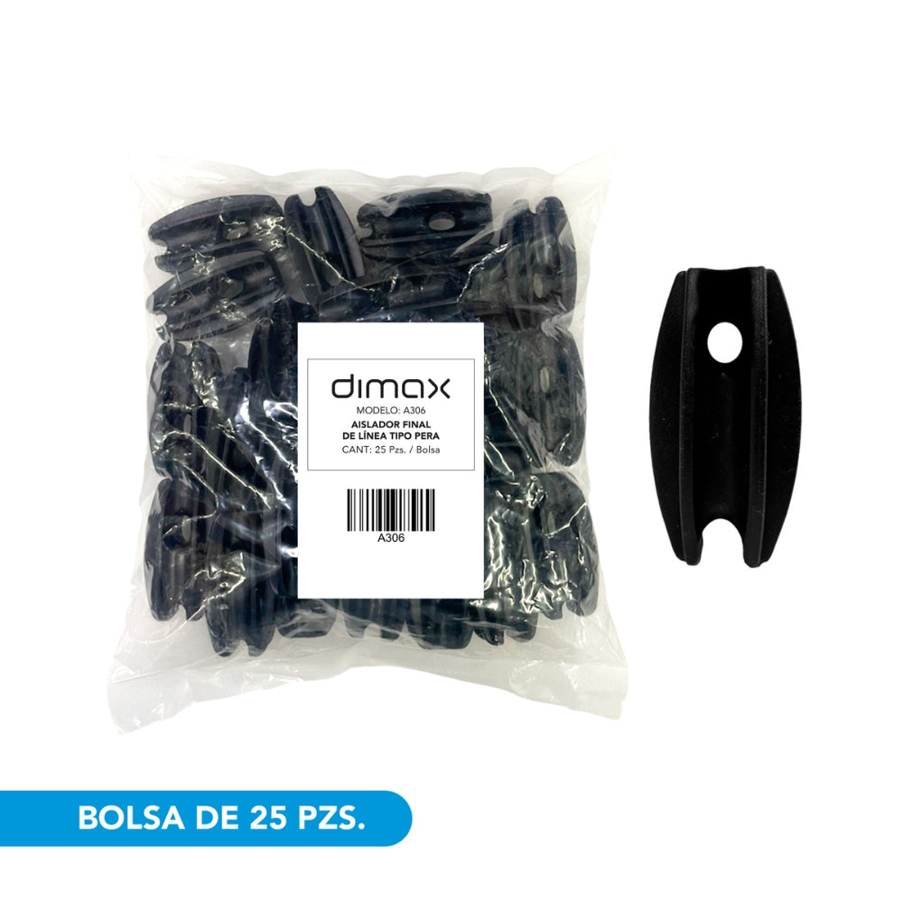 Aislador Dimax para Cercas Electricas tipo Pera Aislacion hasta 12KV Bolsa de 25 piezas color Negro A306