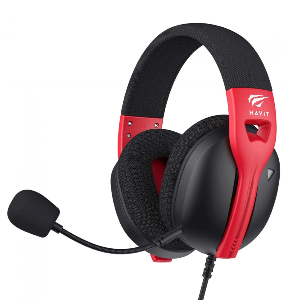 Audifonos Havit Multiplataformas Compatible con Windows MAC PS4 PS5 XBOX Nintendo Switch Android iPhone Microfono Desmontable color Negro+Rojo Fuxi-H5d-BR
