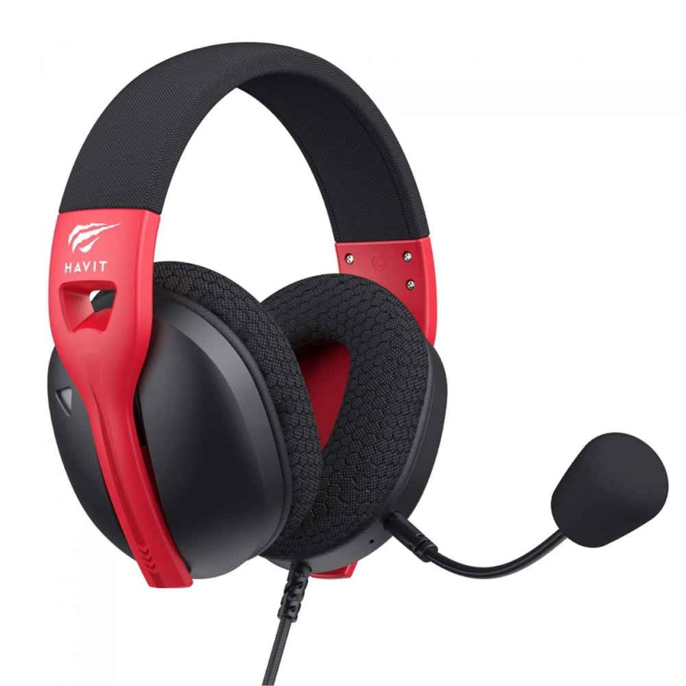 Audifonos Havit Multiplataformas Compatible con Windows MAC PS4 PS5 XBOX Nintendo Switch Android iPhone Microfono Desmontable color Negro+Rojo Fuxi-H5d-BR