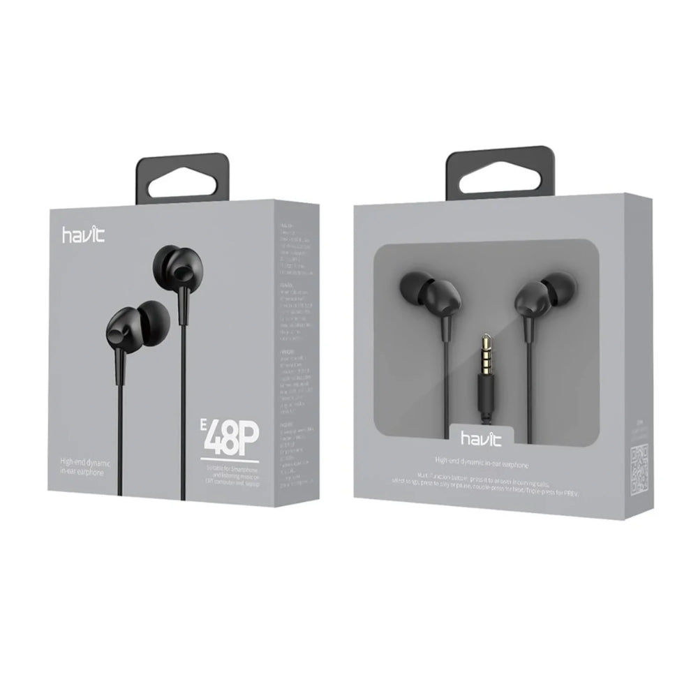 Auricular Havit Estereo Manos Libres Boton Multifuncion Puerto 3.5mm color Negro E48P-BLACK