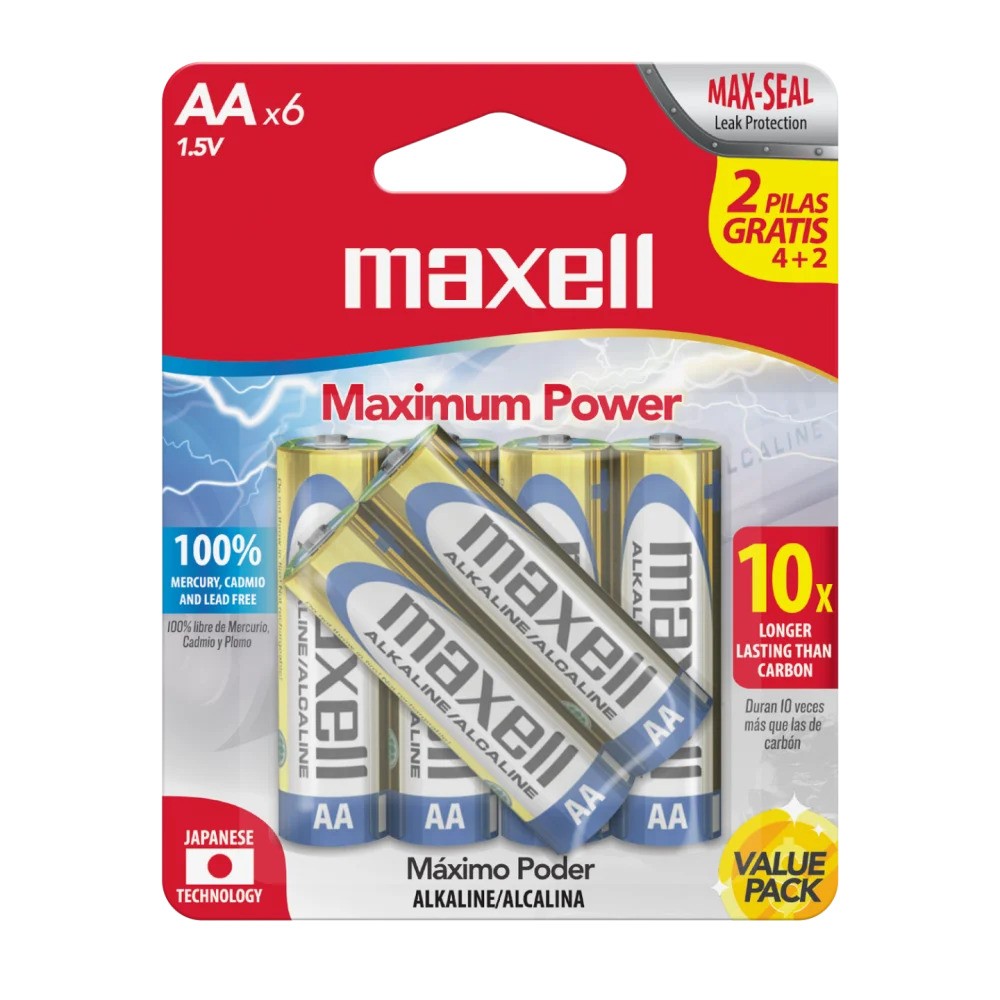 Bateria Pila Alcalina Maxell Pack de 6 Pilas AA 723413