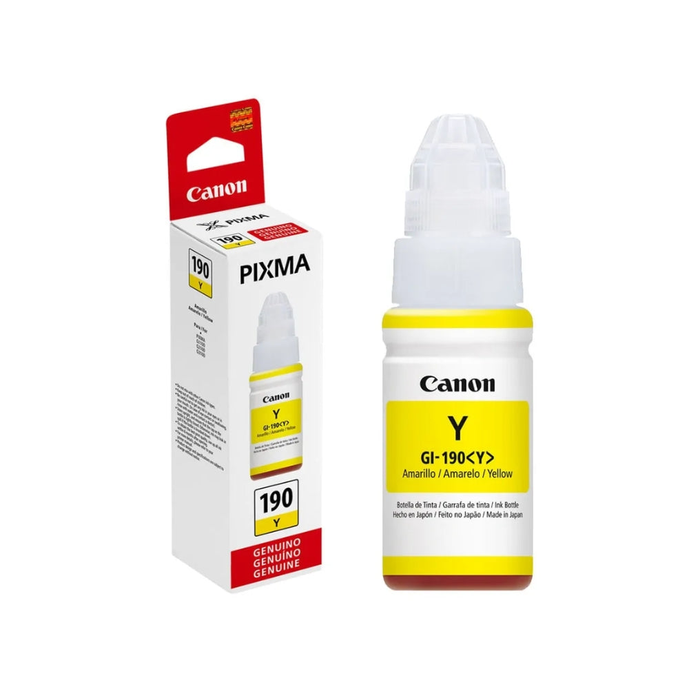 Botella de Tinta Canon GI-190Y color Amarillo de 70ml Compatible con Pixma G3110 G4110 0670C001AC