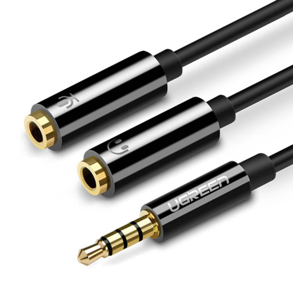 Cable de Audio Ugreen 3.5mm Macho a 2 Hembra con Adaptador de Audio y Microfono Individual 30620