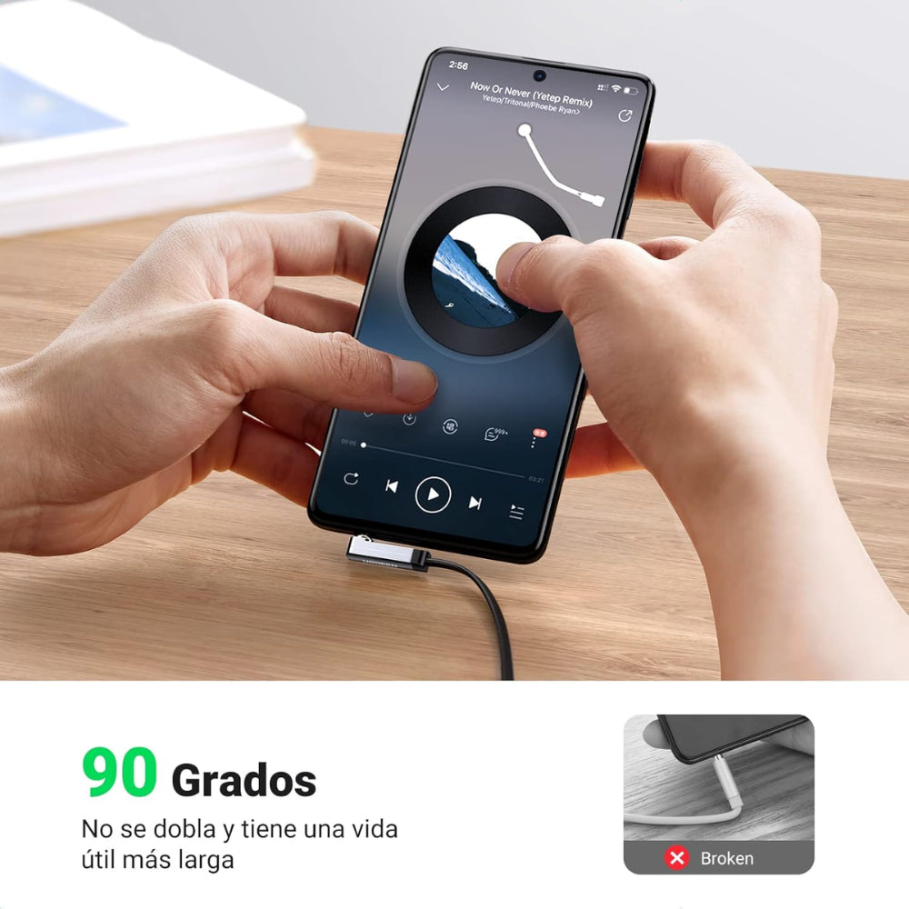 Cable de Audio Ugrenn Jack 3.5mm de 1M de Longitud Cable de Nylon Trenzado Conexion con angulo 90 y angulo recto 10597