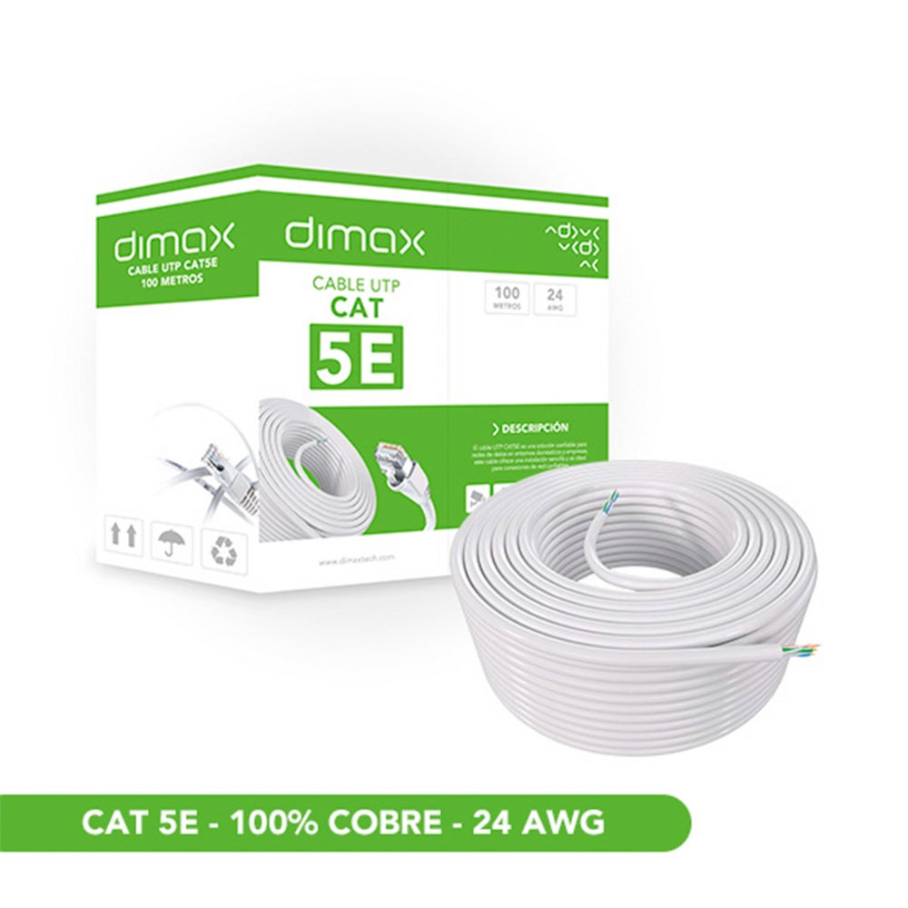 Cable Ethernet UTP Dimax Categoria 5E 25AWG 100% Cobre Longitud 100 Metros color Blanco C909