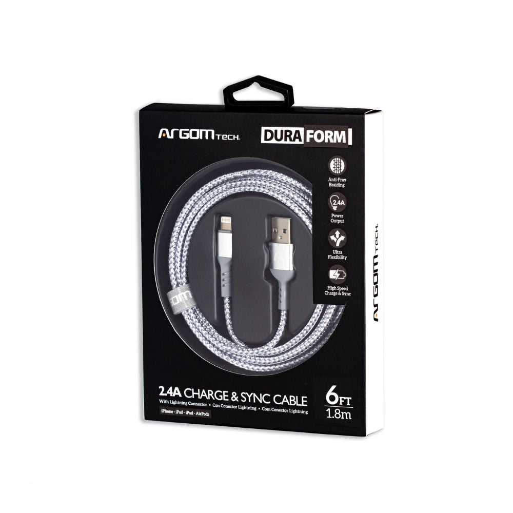 Cable Trenzado de Nailon Lightning a USB 2.0 1,8 m Argom Tech  Blanco