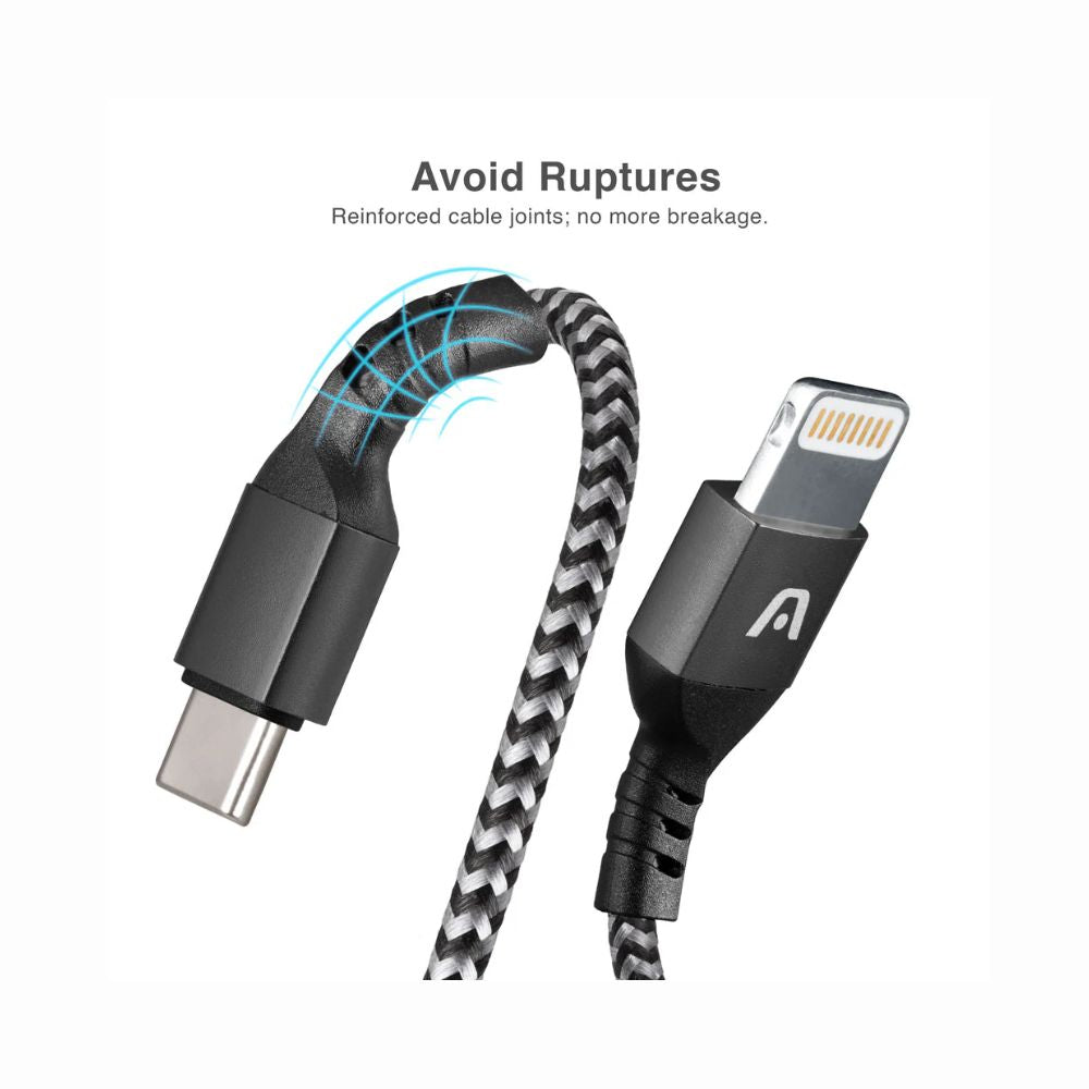 Cable Trenzado tipo C a Lightning 18W, 1.8m Argom Tech Blanco