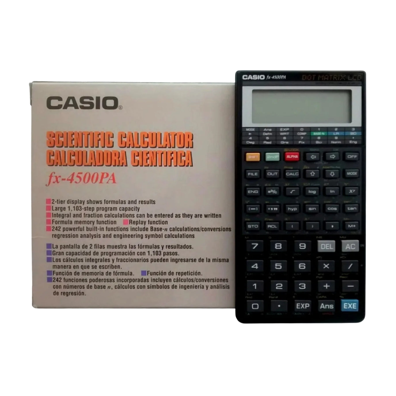 Calculadora Casio Cientifica Plus Pantalla LCD de 10 Digitos y 2 Lineas con 242 Funciones Matematicas FX-4500PA