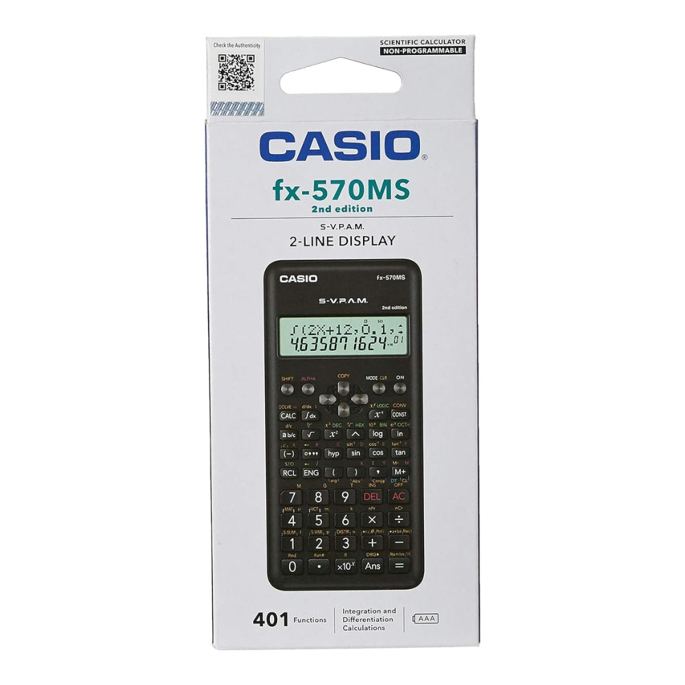Calculadora Casio Cientifica Plus Pantalla LCD de 10 Digitos y 2 Lineas con 401 Funciones Matematicas FX-570 MS-2