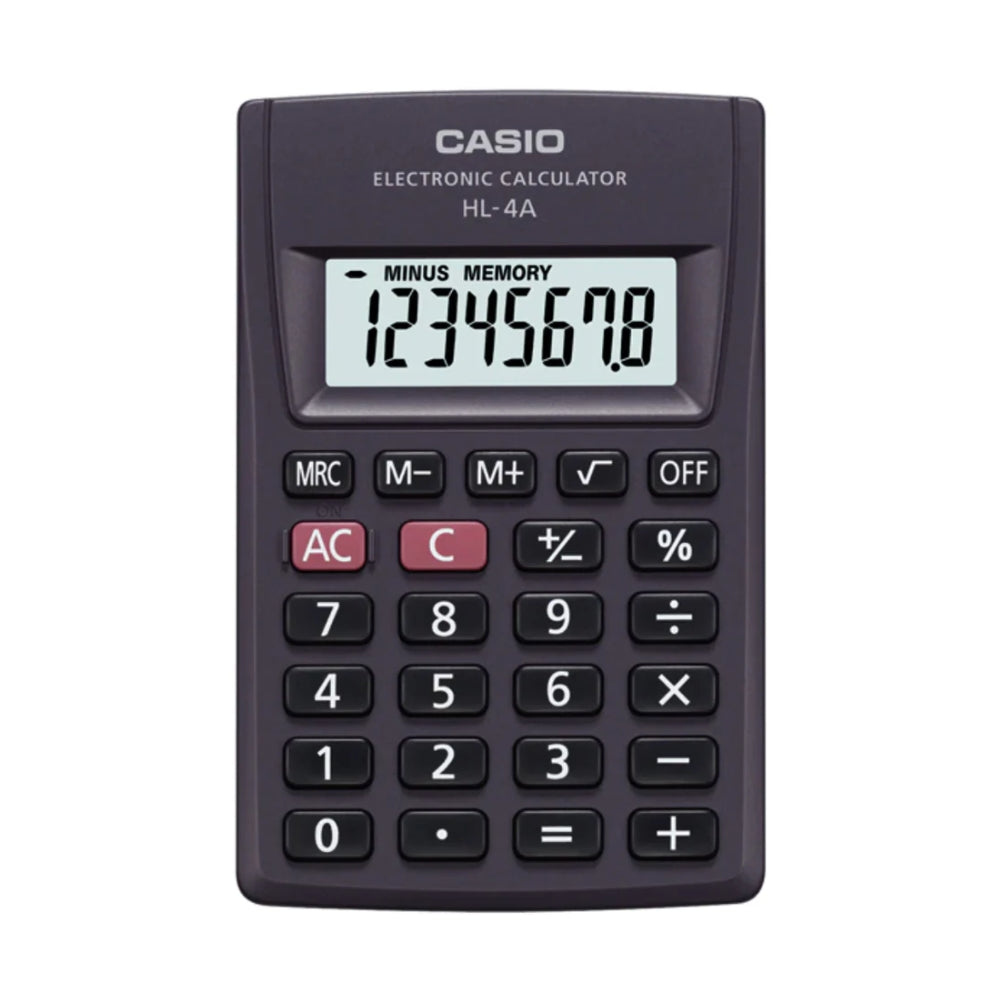 Calculadora Casio de Bolsillo de 8 Digitos Pantalla LCD color Negro HL-4BK