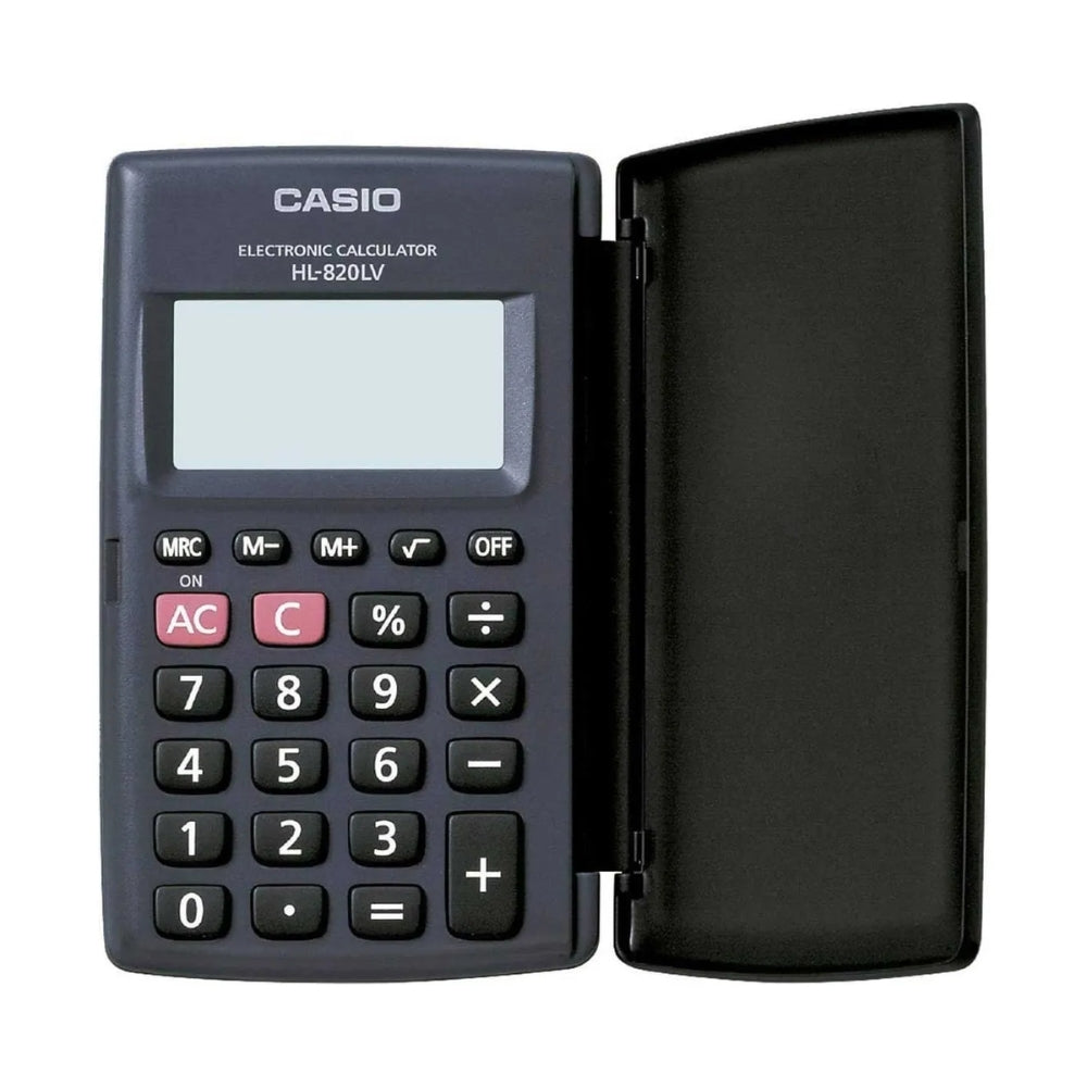Calculadora Casio de Bolsillo de 8 Digitos Pantalla LCD con Tapa Vertical color Negro HL-820LV-BK