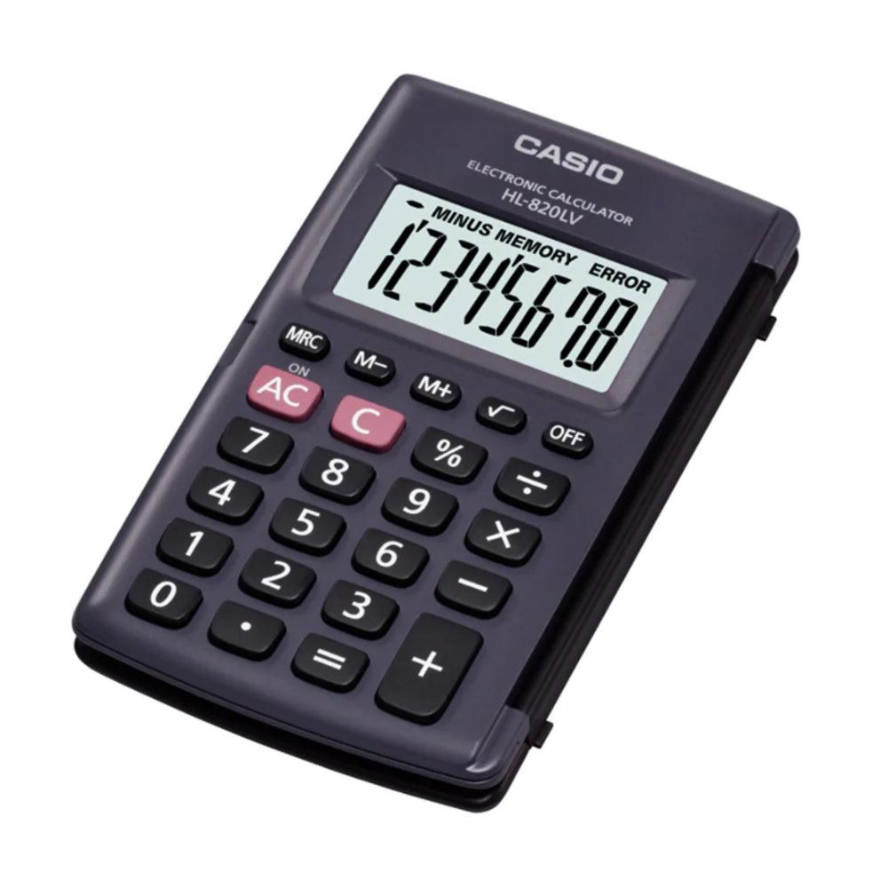 Calculadora Casio de Bolsillo de 8 Digitos Pantalla LCD con Tapa Vertical color Negro HL-820LV-BK