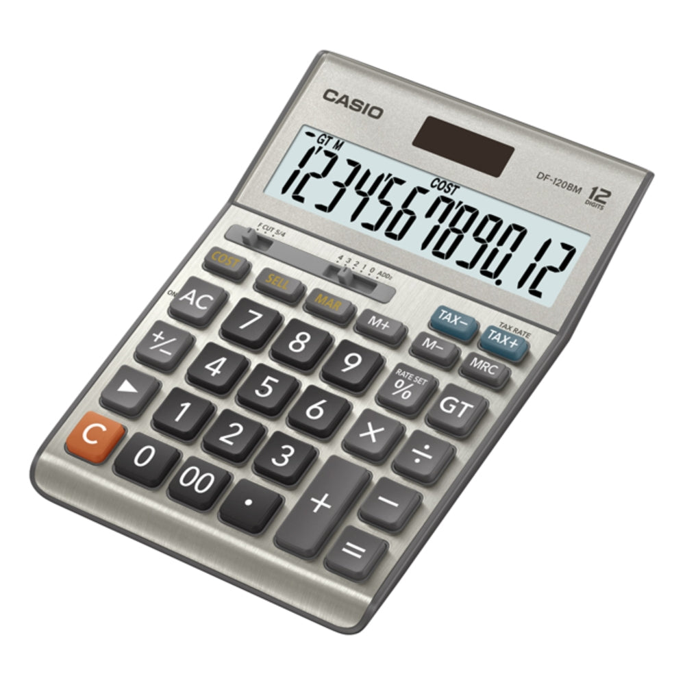 Calculadora Casio de Escritorio de 12 Digitos Pantalla LCD Grande color Plateado DF-120-BM
