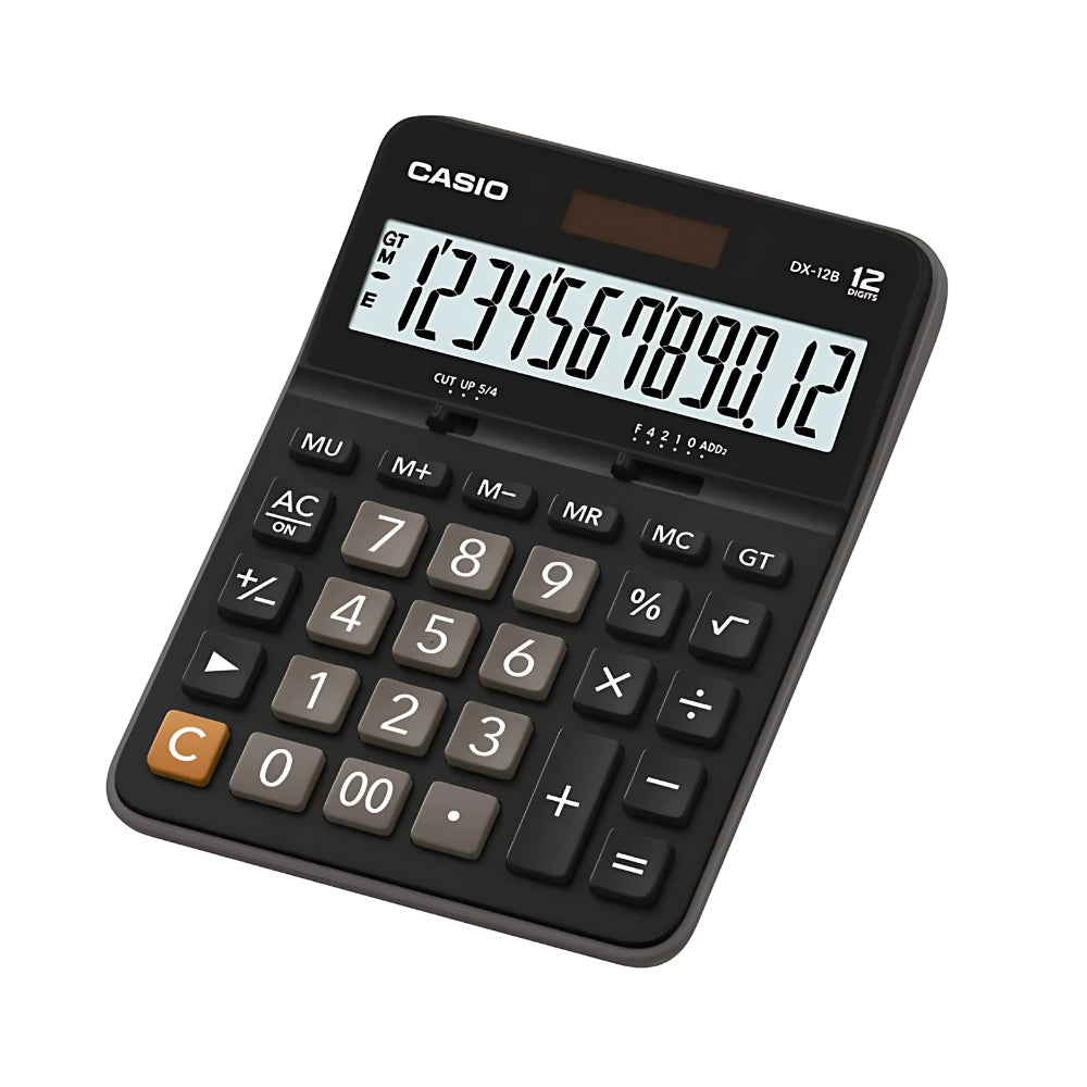 Calculadora Casio de Escritorio de 12 Digitos Pantalla LCD Grande Teclas Ergonomicas color Negro DX-12B