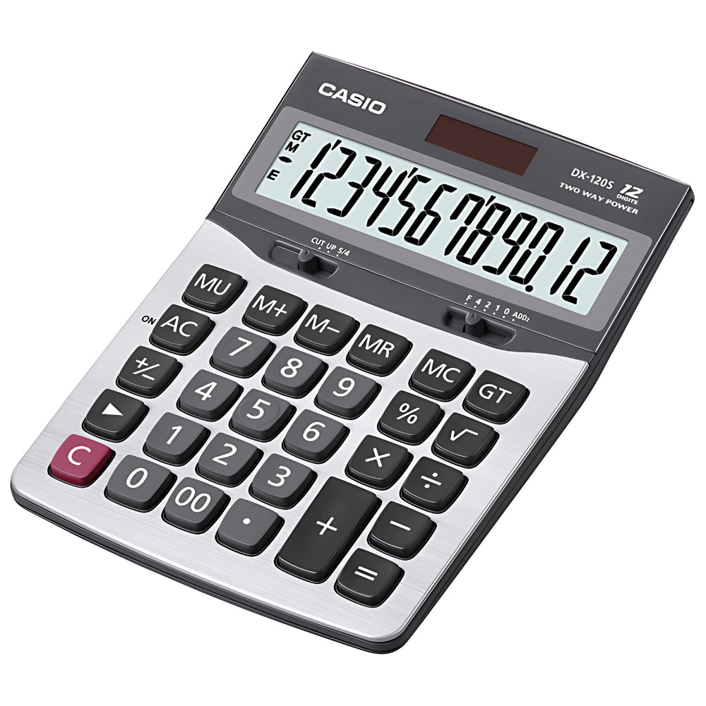 Calculadora Casio de Escritorio de 12 Digitos Pantalla LCD Grande Teclas Ergonomicas color Plateado DX-120S