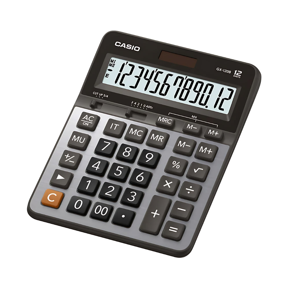 Calculadora Casio de Mesa de 12 Digitos Pantalla LCD Grande color Plateado GX-120B