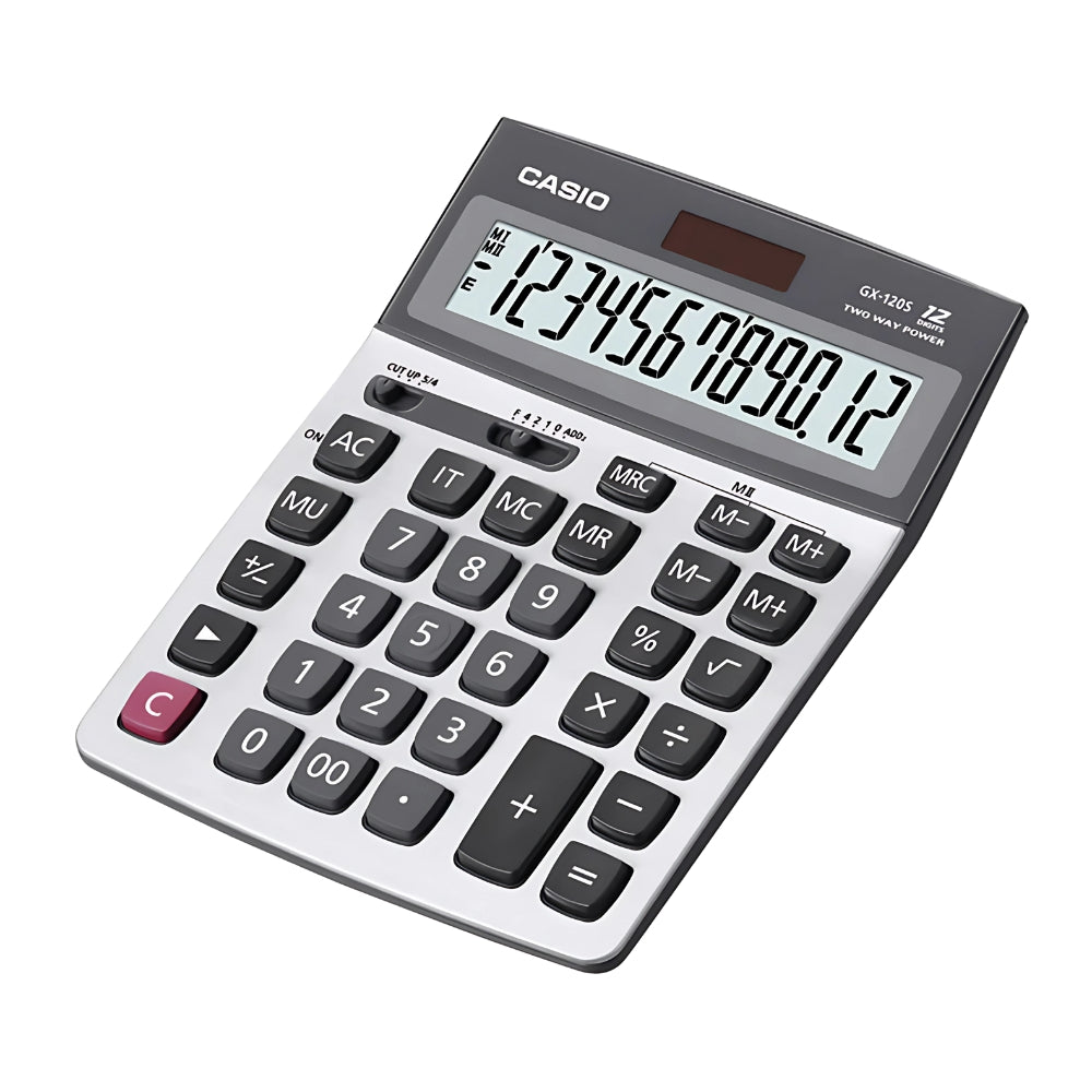 Calculadora Casio de Mesa de 12 Digitos Pantalla LCD Grande color Plateado GX-120S-W