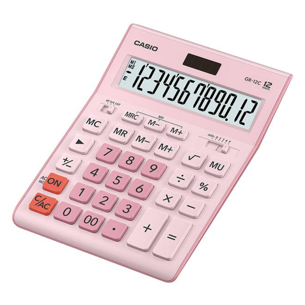 Calculadora Casio de Mesa de 12 Digitos Pantalla LCD Grande color Rosado GR-12C-PK