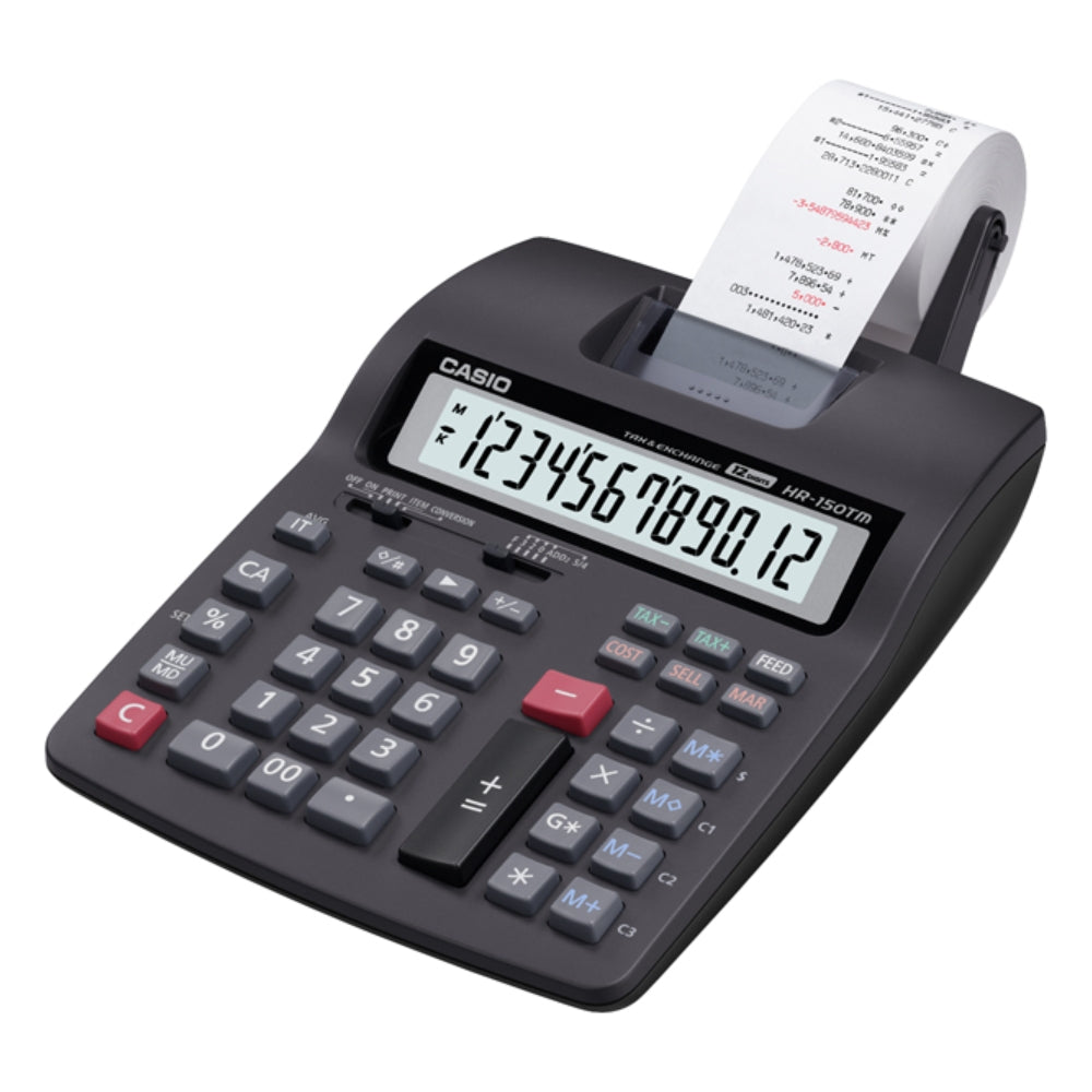 Calculadora Casio Winchadora de 10 Digitos Pantalla LCD Grande con Impresora Termica Alimentacion 220VAC HR-150TM-BK