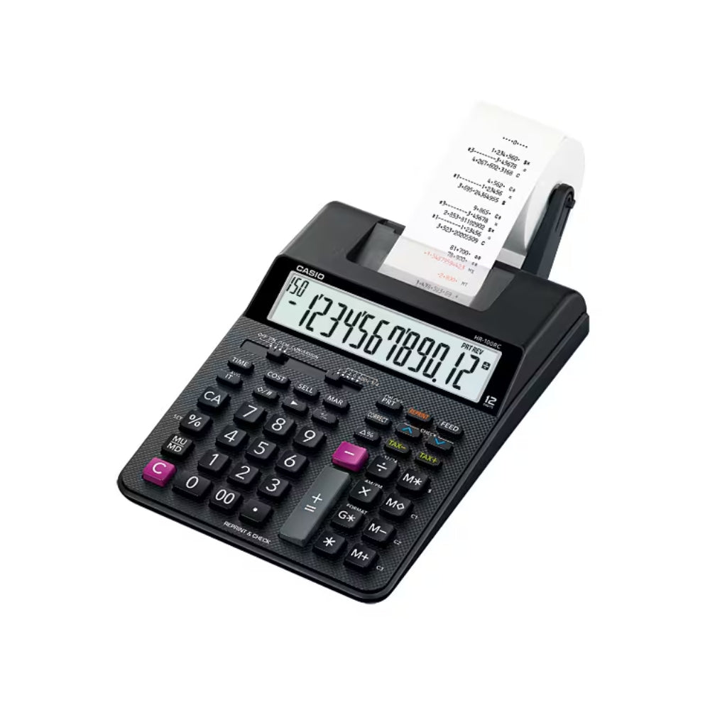 Calculadora Casio Winchadora de 12 Digitos Pantalla LCD Grande con Impresora Termica Alimentacion 220VAC HR-100RC-BK