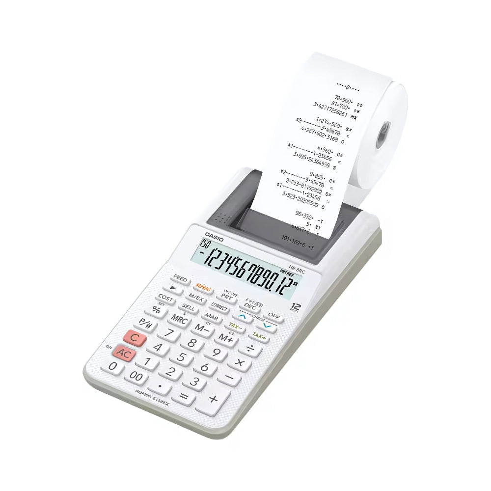 Calculadora Casio Winchadora de 12 Digitos Pantalla LCD Grande con Impresora Termica Alimentacion 220VAC HR-8RC-WE-DC
