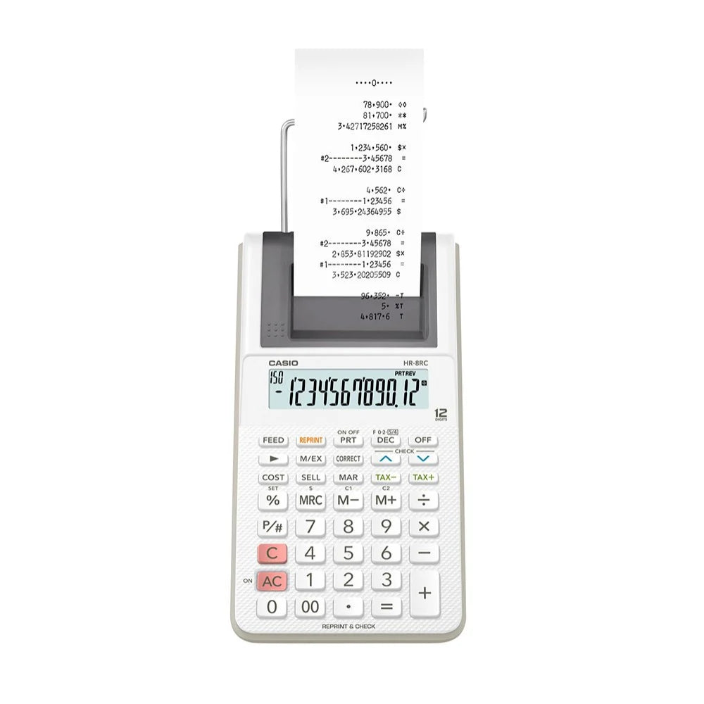 Calculadora Casio Winchadora de 12 Digitos Pantalla LCD Grande con Impresora Termica Alimentacion 220VAC HR-8RC-WE-DC