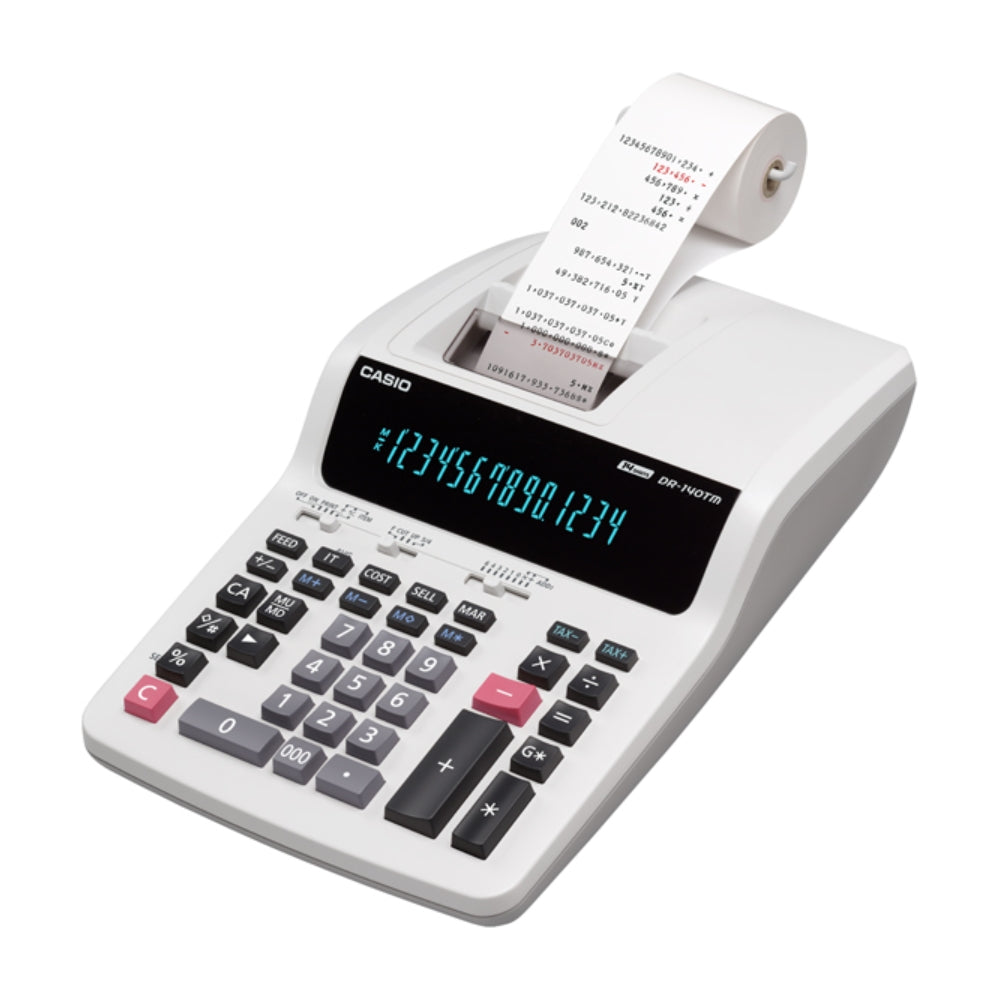 Calculadora Casio Winchadora de 14 Digitos Pantalla LCD Grande con Impresora Termica Alimentacion 220VAC DR-140TME