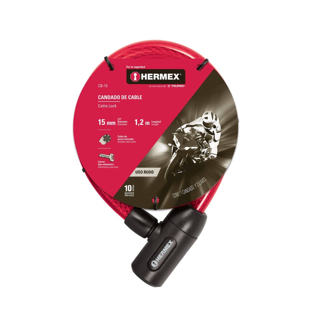 Candado de Cable con Llave Hermex 15mm X 1.20 m