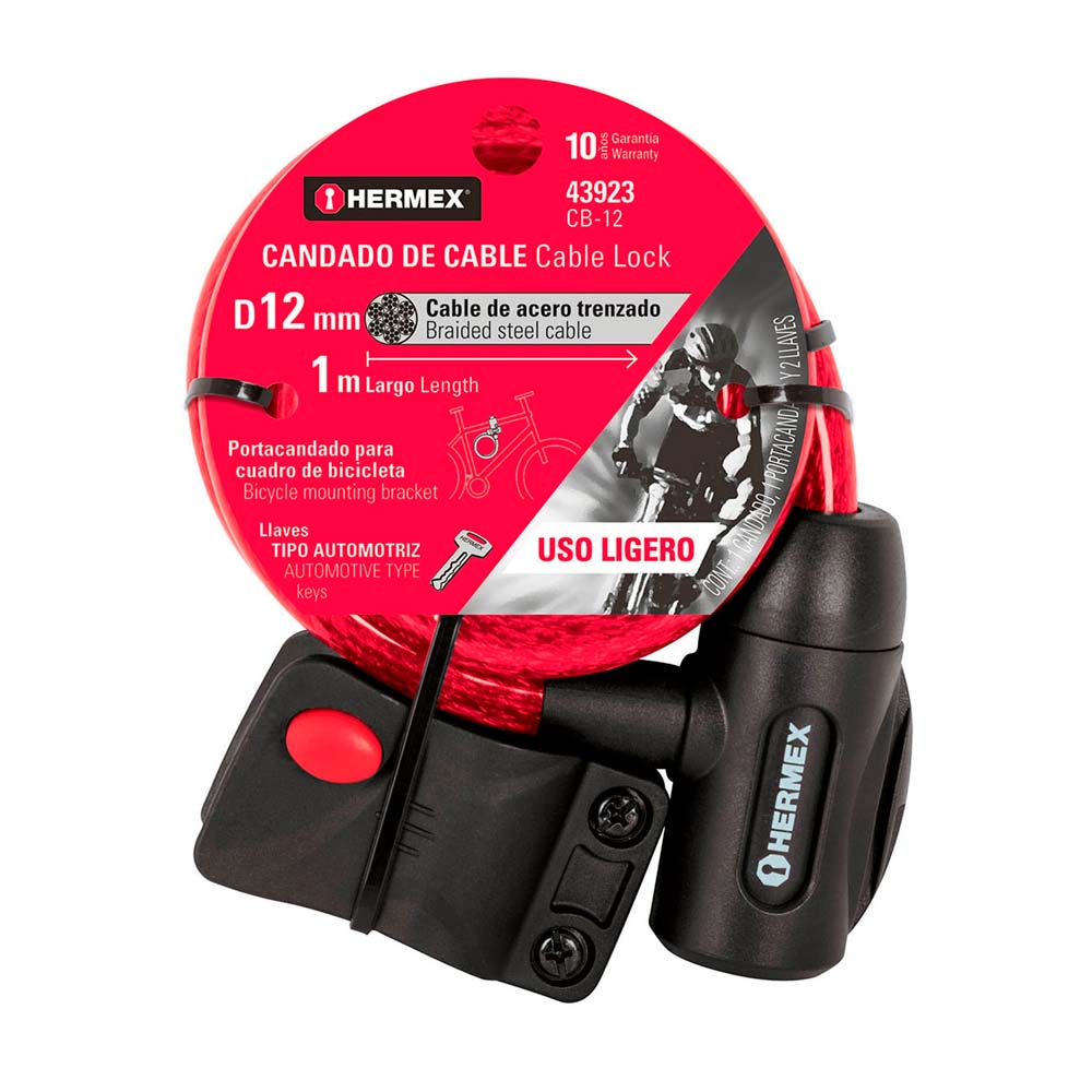 Candado Hermex de Cable con Llave 12mm x 1.0m