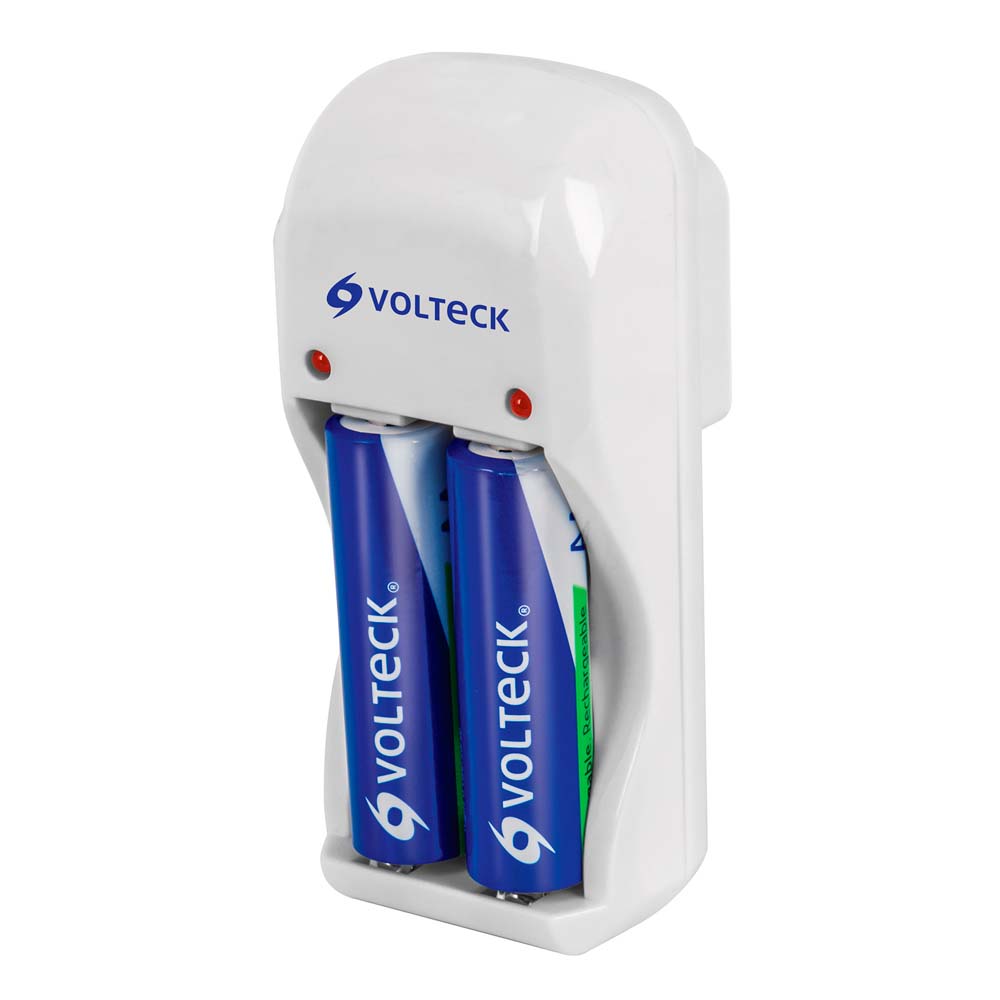 Cargador de Pilas Volteck AA, AAA y 9V (Incluye 2 Pilas AA)