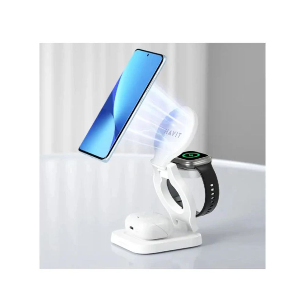 Cargador Inalambrico Havit 3 en 1 Blanco