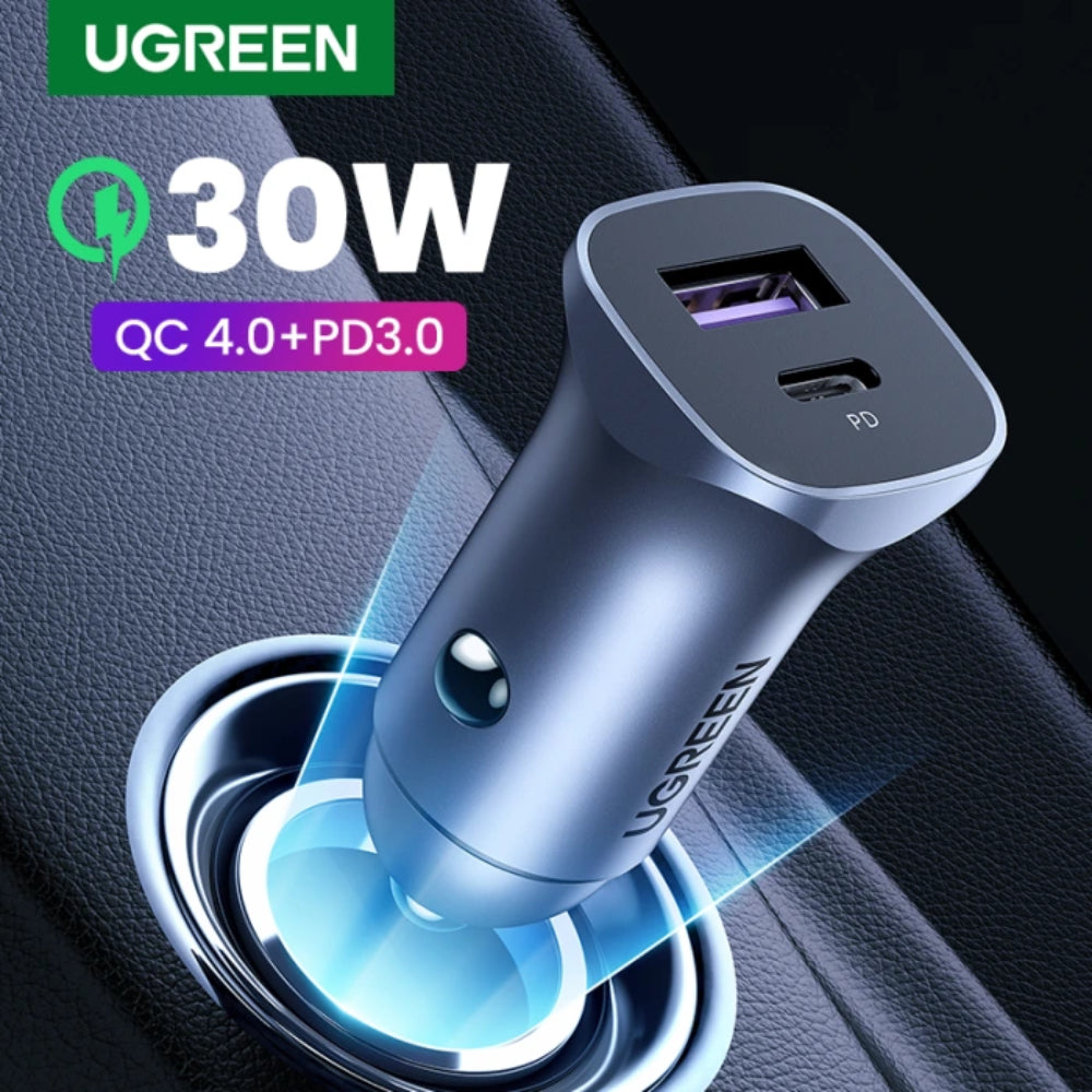 Cargador Ugreen de Vehiculo Puerto USB-A PD30W+SCP22.5W Puerto USB-C 42.5W Maximo Soporta PD QC 3.0 con Proteccion Electrica 40858