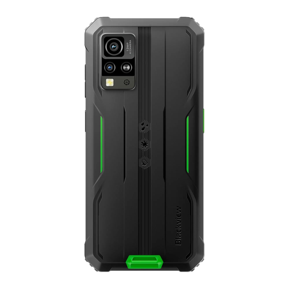 Celular Blackview Pantalla IPS 6.5" Camara 12MP/8MP + 2MP Procesador Octacore RAM 4GB Memoria 128GB Android 14 Proteccion IP68/IP69K para Aventureros color Negro con Verde BV4800 PRO-GREEN