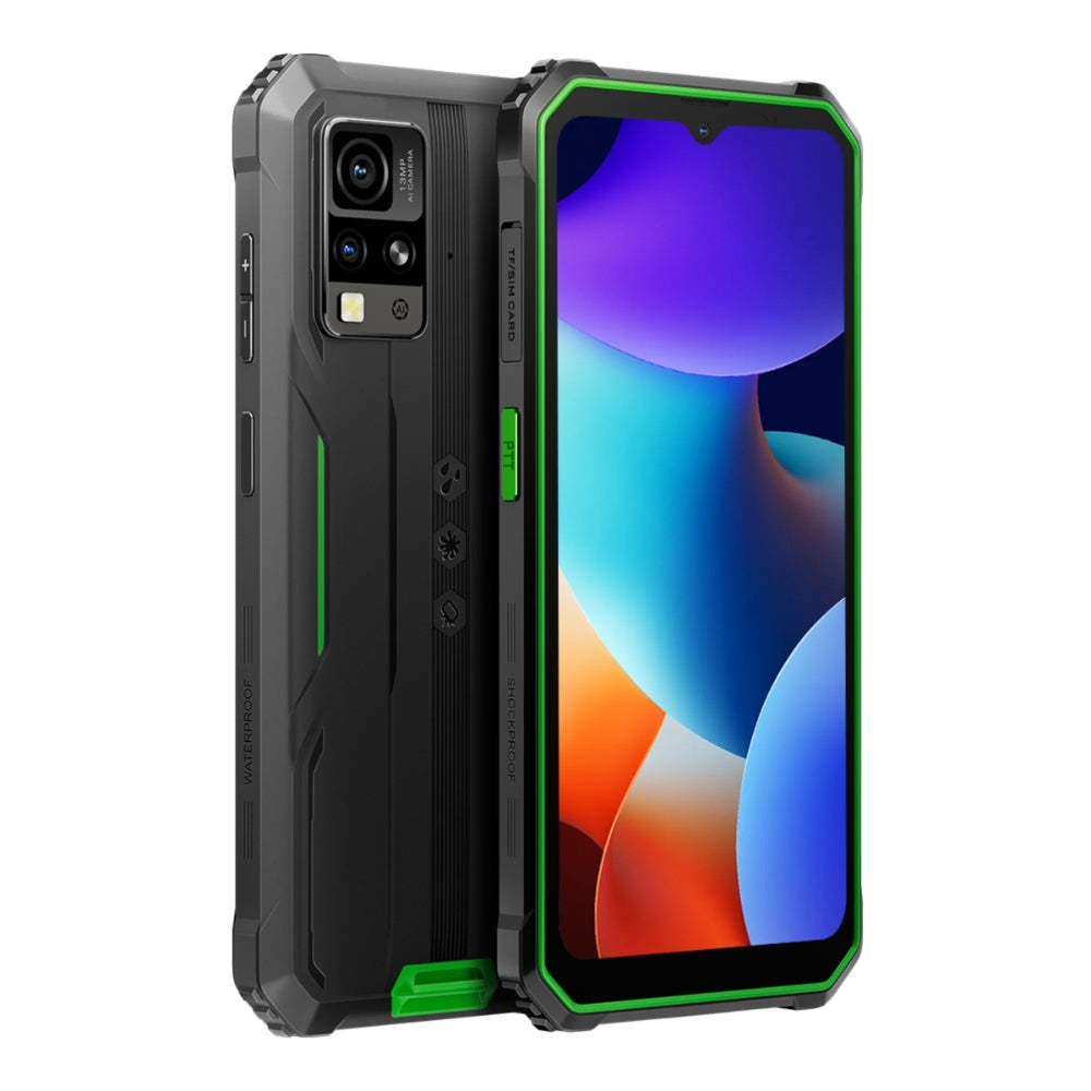 Celular Blackview Pantalla IPS 6.5" Camara 12MP/8MP + 2MP Procesador Octacore RAM 4GB Memoria 128GB Android 14 Proteccion IP68/IP69K para Aventureros color Negro con Verde BV4800 PRO-GREEN