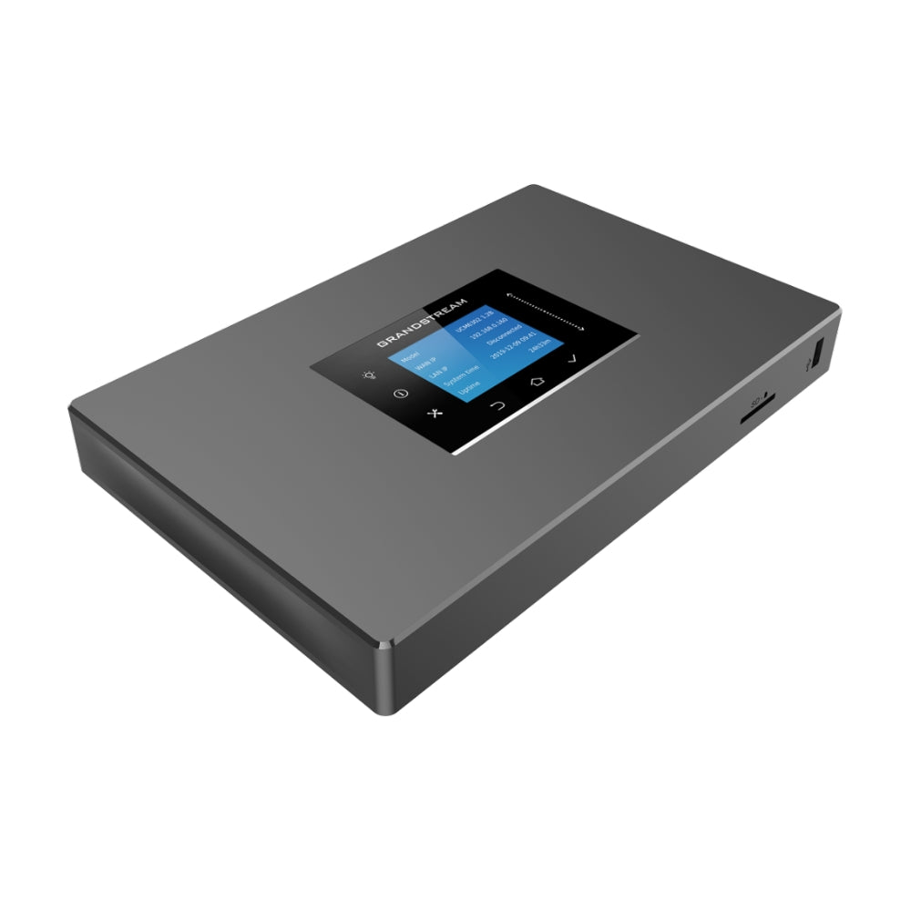 Central IP Grandstream 2 Troncales 2 Puertos FXO 2 Puertos FXS 500 Cuentas SIP 150 Llamadas Simultaneas 3 Puertos Ethernet Gigabit PoE NAT Soporta Alimentacion PoE UCM6302A