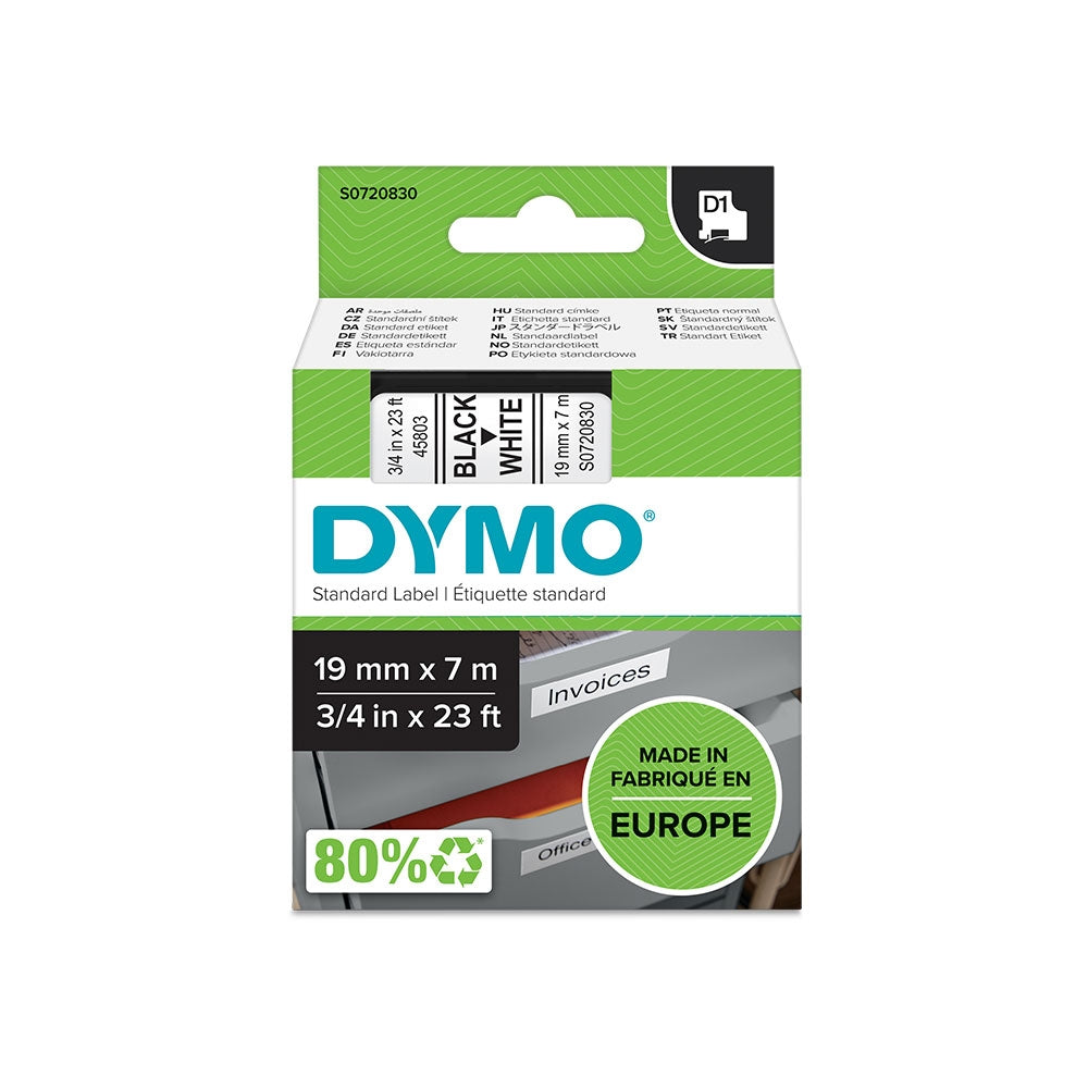 Cinta Dymo D1 Labelmanager Standard Negro sobre Blanco 19mm x 7m 45803
