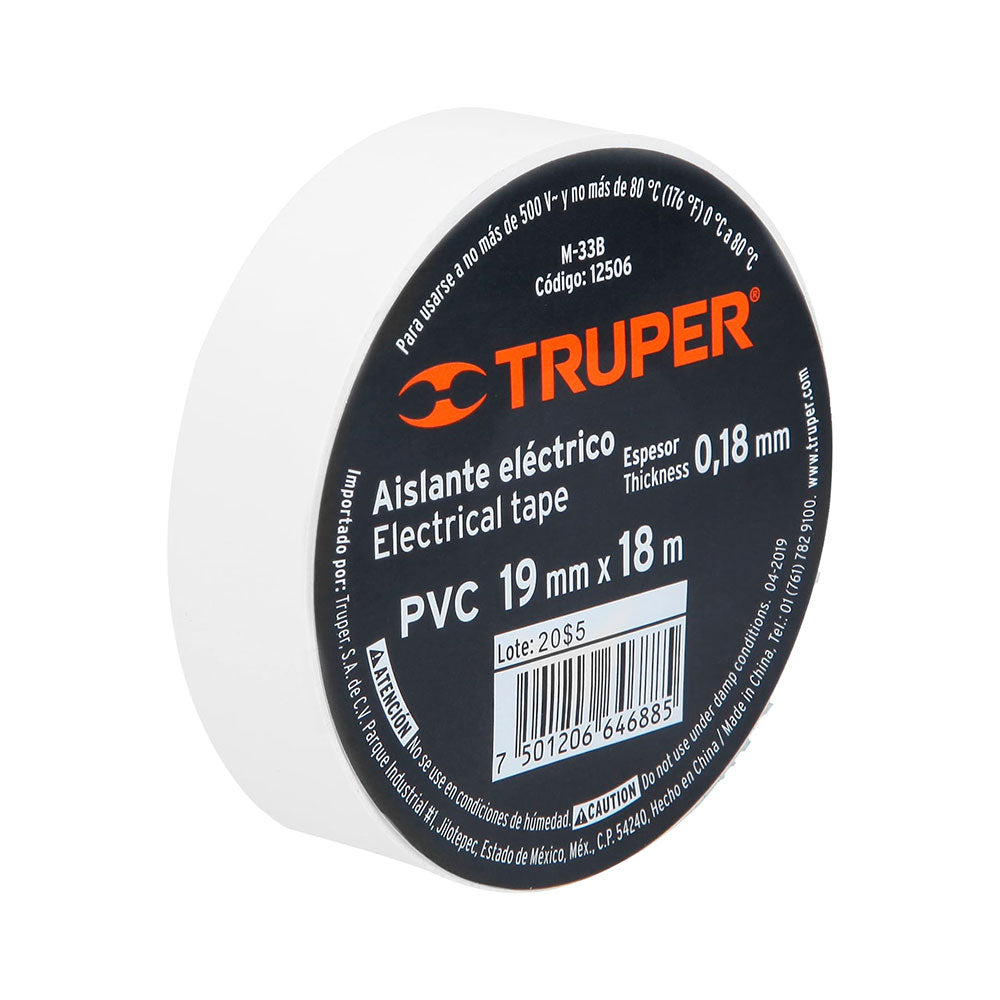 Cinta de Aislar Truper Blanca 18 m x 19 mm