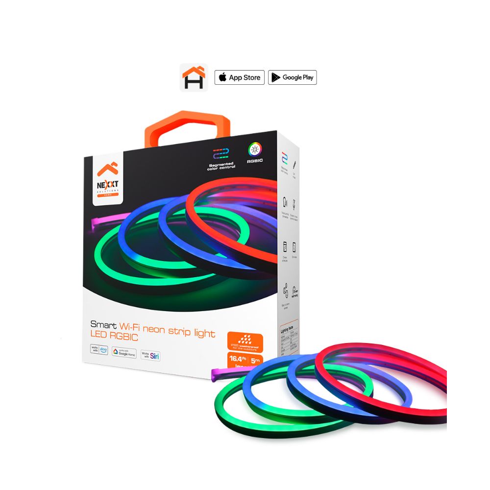 Cinta de Luz Neón Nexxt LED RGBIC Wi-Fi® inteligente de 5m NHB-S614