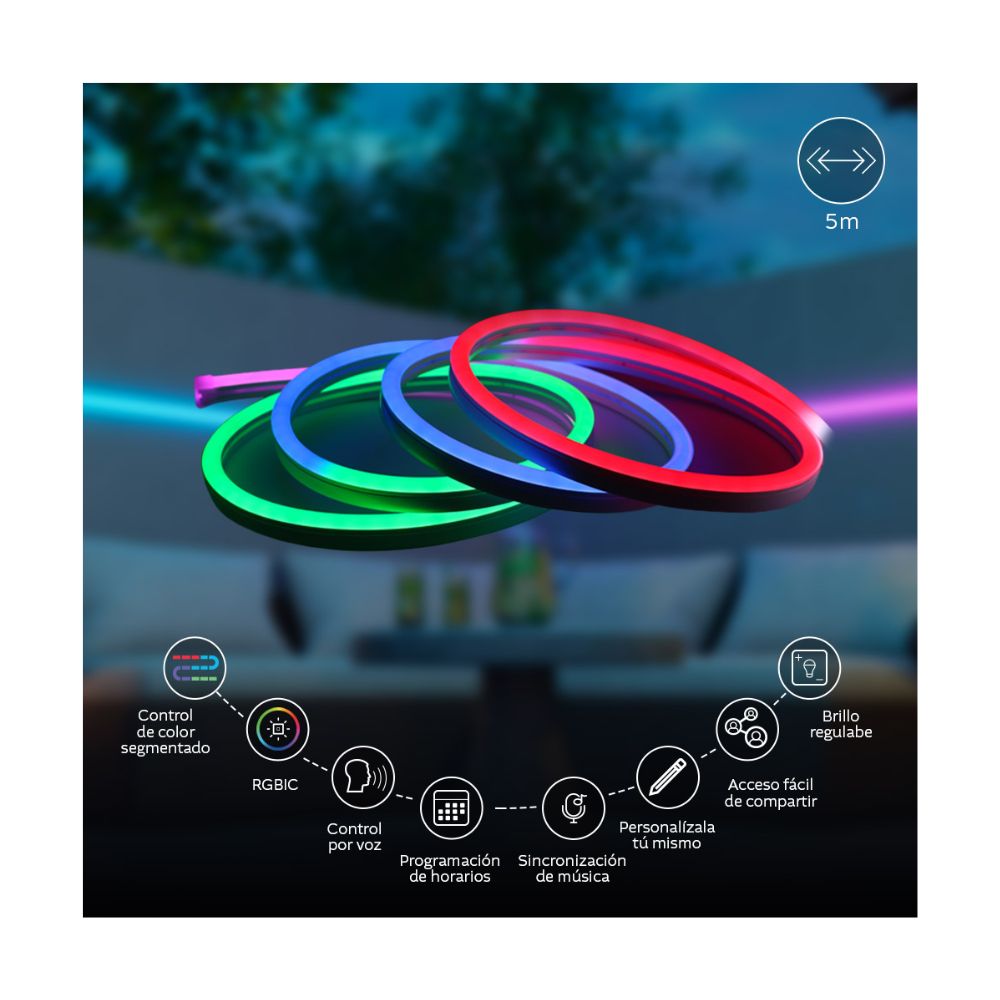 Cinta de Luz Neón Nexxt LED RGBIC Wi-Fi® inteligente de 5m NHB-S614