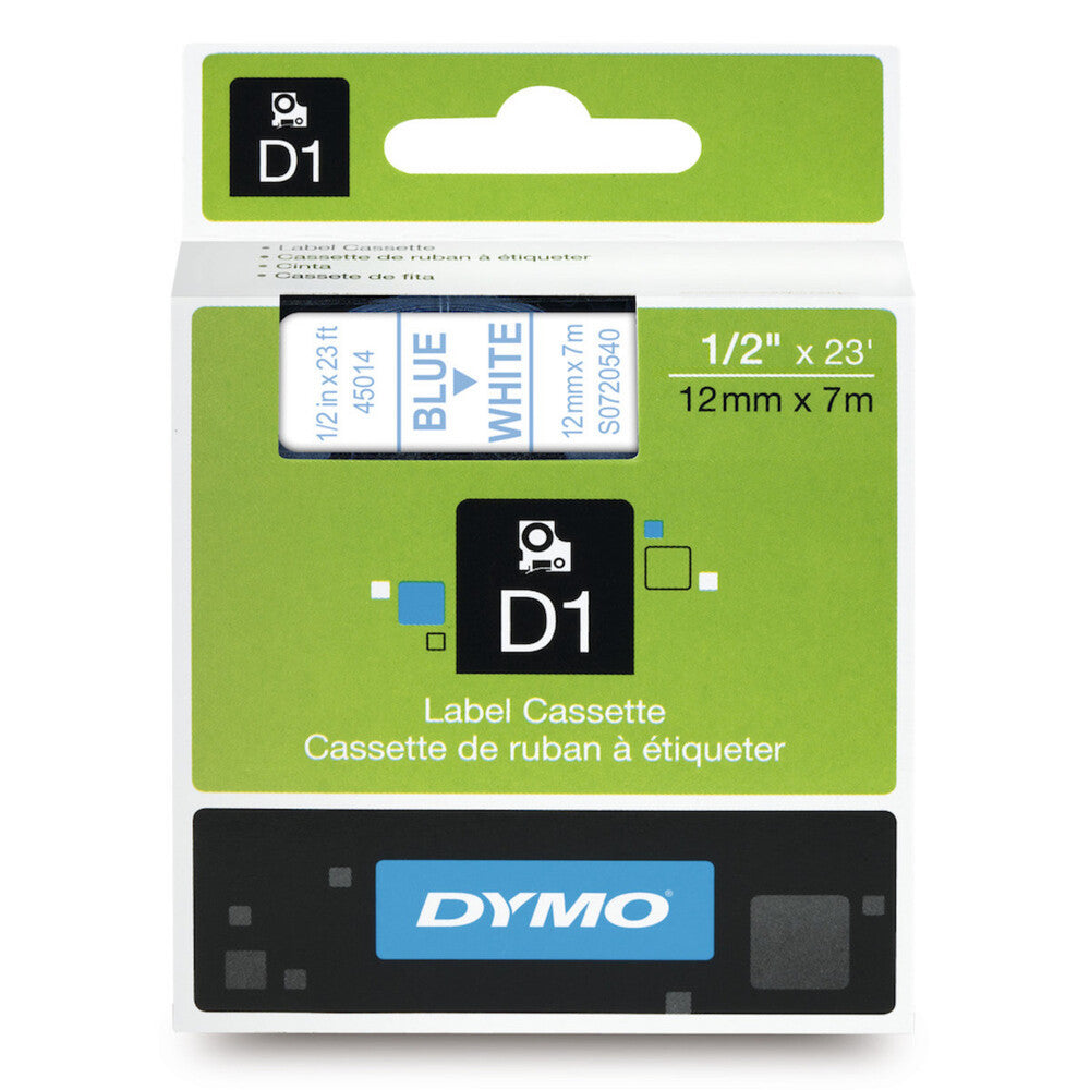 Cinta Dymo D1 Labelmanager Standard Azul sobre Blanco 12mm x 7m 45014