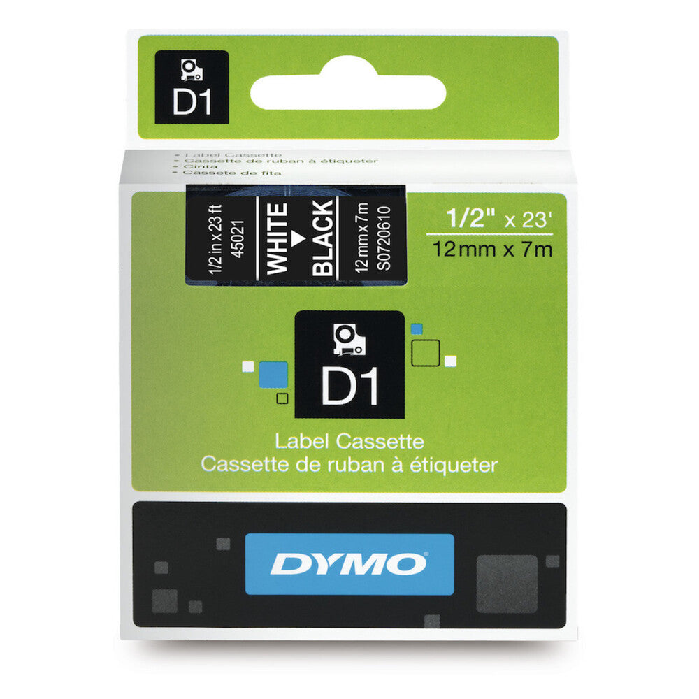 Cinta Dymo D1 Labelmanager Standard Blanco sobre Negro 12mm x 7m 45021