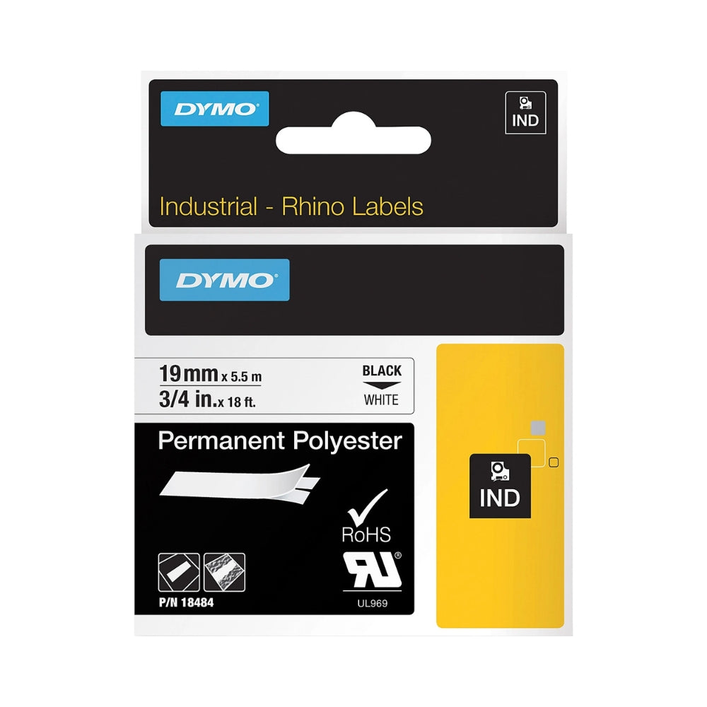 Cinta Dymo Rhino Industrial Poliester Permanente Negro sobre Blanco 19mm x 5.5m 18484