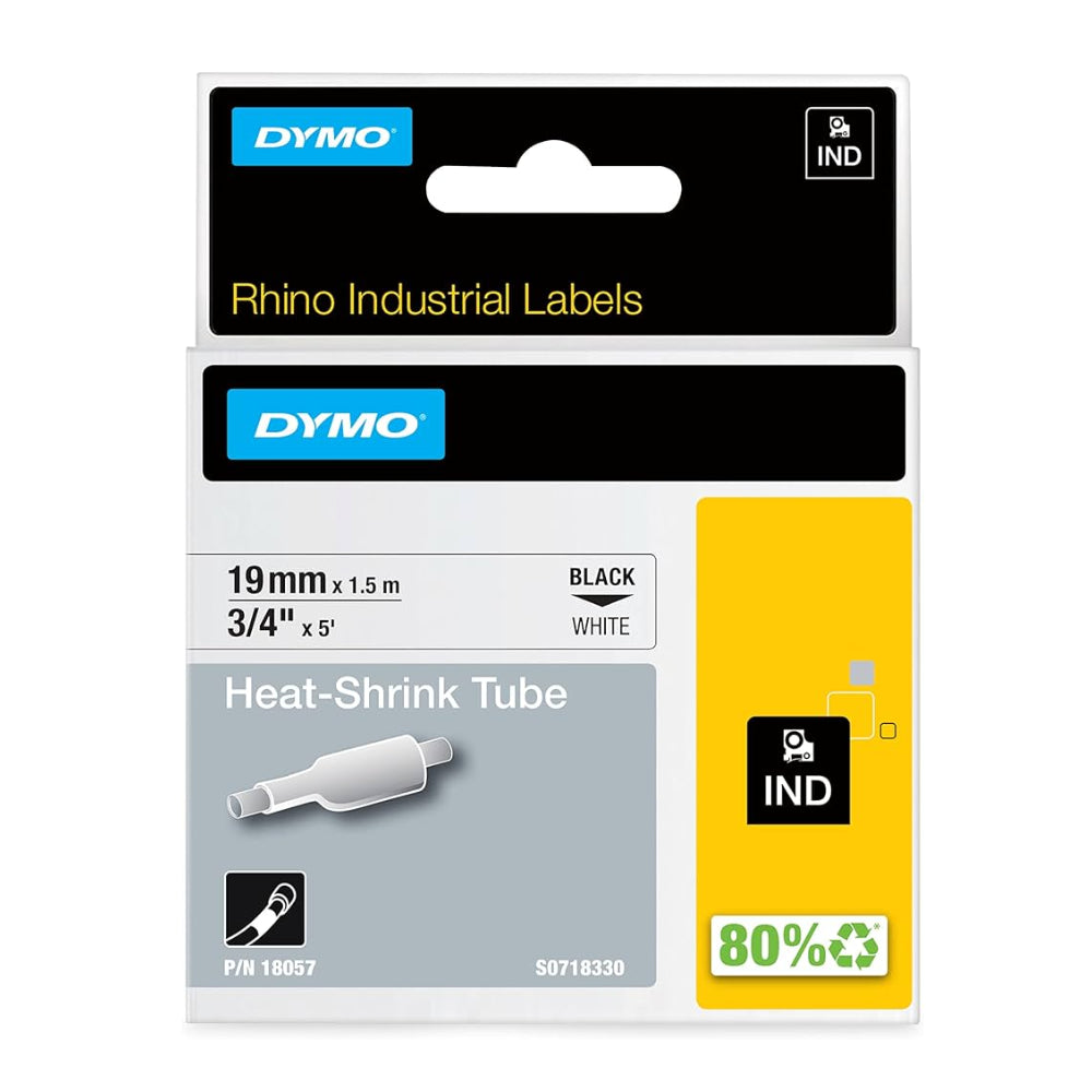 Cinta Dymo Rhino Industrial Termocontraible Negro sobre Blanco 19mm x 1.5m 18057