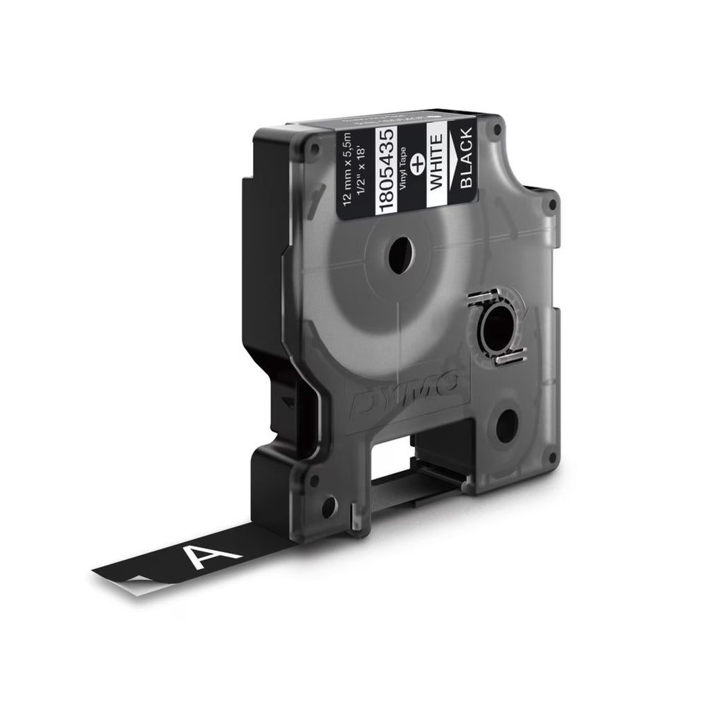 Cinta Dymo Rhino Industrial Vinil Blanco sobre Negro 12mm x 5.5m 1805435