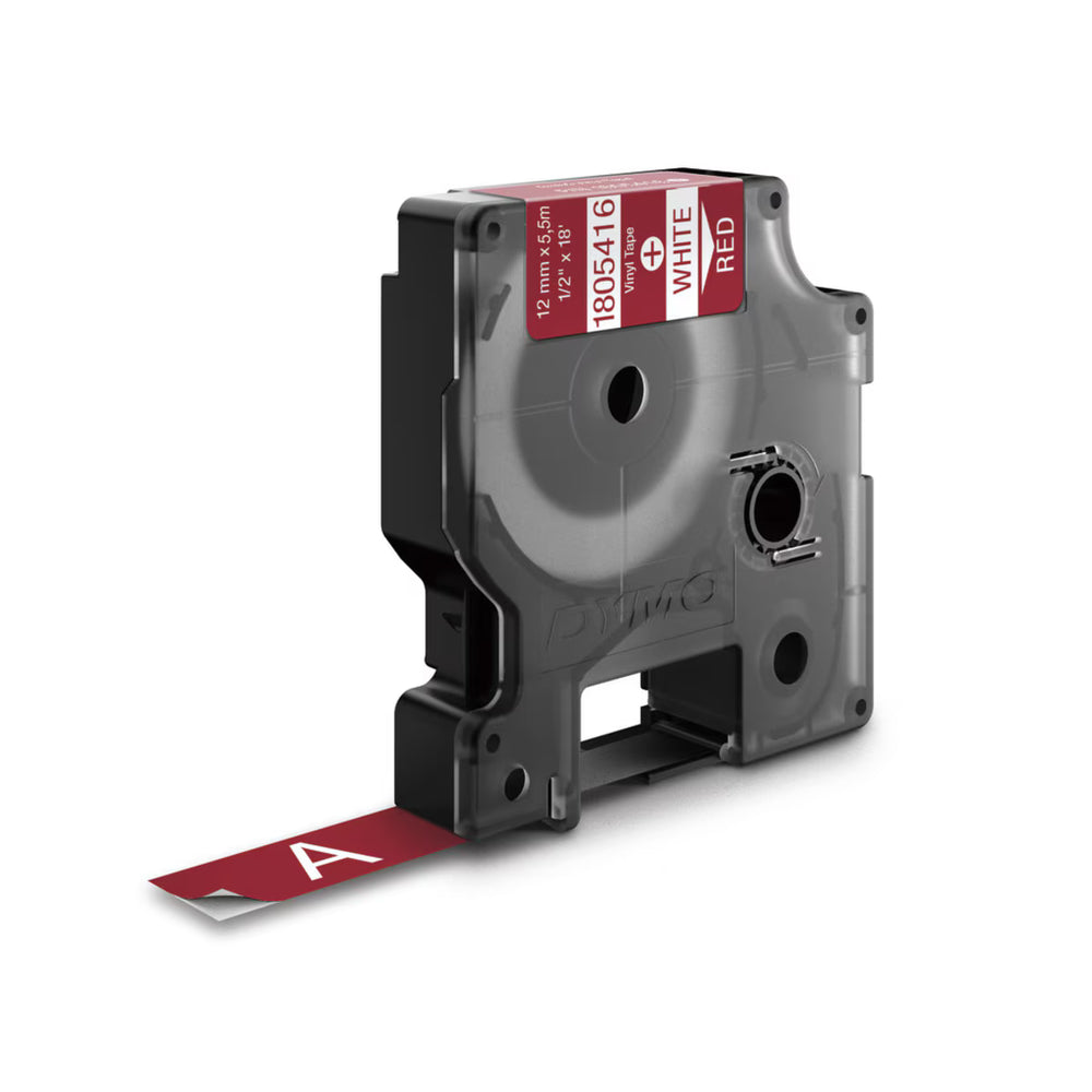 Cinta Dymo Rhino Industrial Vinil Blanco sobre Rojo 12mm x 5.5m 1805416