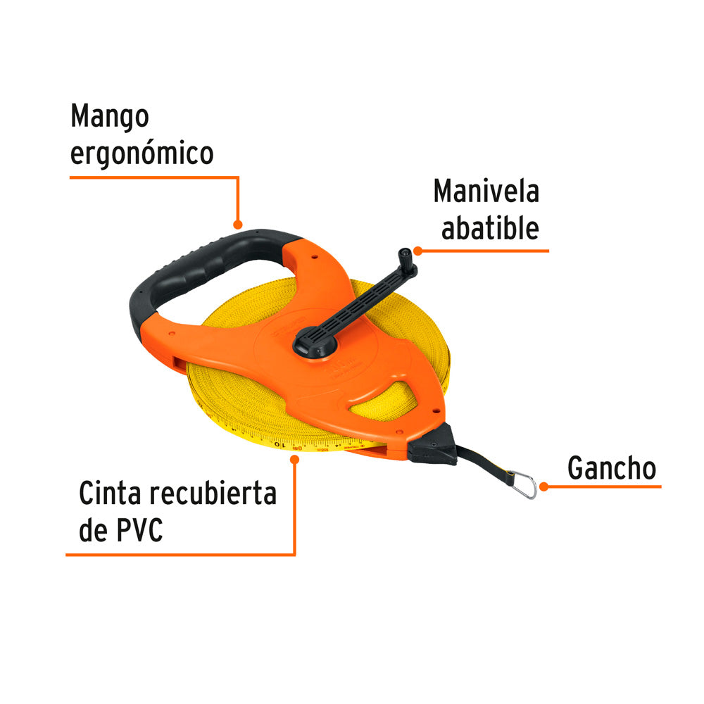 Cinta Larga Truper 100 m de Fibra de Vidrio Tipo Cruceta