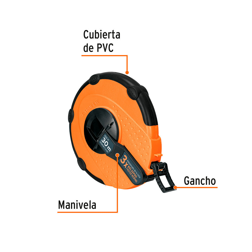 Cinta Larga Truper 30 m de Fibra de Vidrio Carcasa Plástica