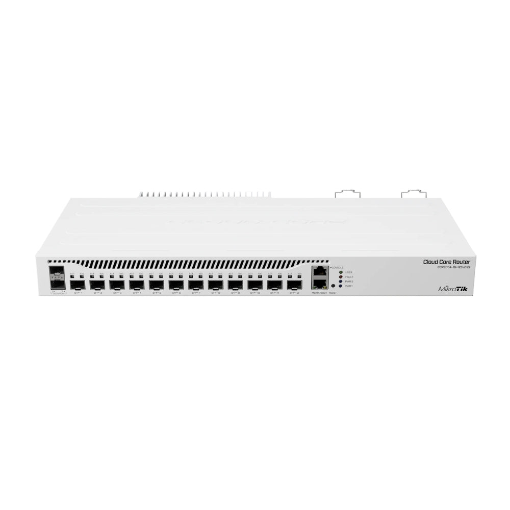 Cloud Core Router Mikrotik 12 Puertos SFP+ 2 Puertos XS 25G CPU ARM 1.7GHz 64Bits RAM 4GB Puerto Micro SD Fuente Redundante Licencia Nivel 6 Rackeable CCR2004-1G-12S+2XS